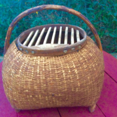 Rare Antique French primitive hand woven Bird Snake animal travel basket ca. 1920's-1930s 