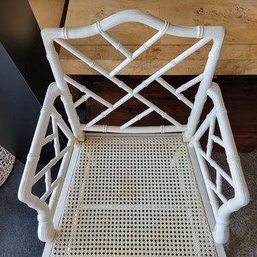 Faux Bamboo Chinese Chippendale Painted Arm Chairs 