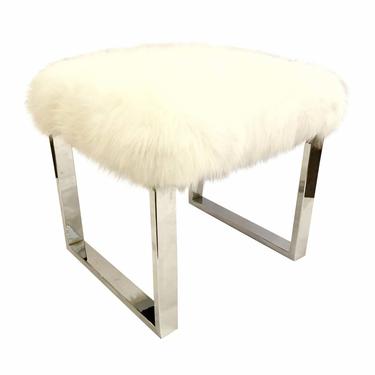Port 68 Modern Dylan Nickel and White Faux Fur Bench