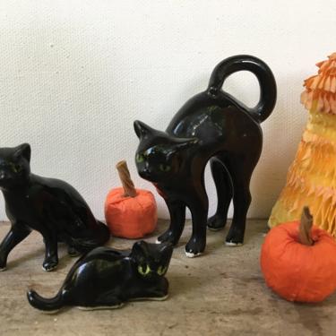 Vintage Miniature Black Cat Figurines, Halloween Decor, Black Cat Lovers 