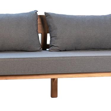 75&quot; Outdoor Teak Bench with Grey Cushions 