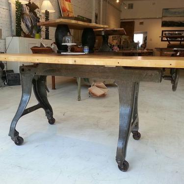 Vintage industrial cast iron machine base dining table 