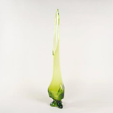 vintage mcm handmade green stretched art glass vase 