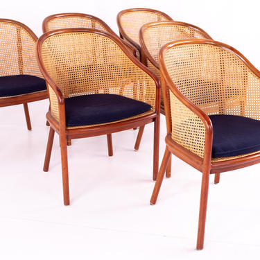 Ward Bennett for Brickel Associates Mid Century Caned Cherry Occasional Dining Chairs - Set of 6 - mcm 