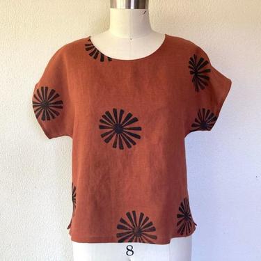 Terracotta Boxy Top with Daisies