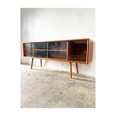 Mid Century Danish Modern Glass Cabinet or Console by Lovig 