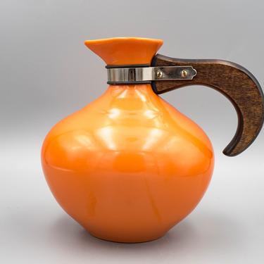 Metlox Poppy Trail Orange Carafe with Wood Handle, Coffee Jug  | California Pottery Coffee Pot (No Lid) Vintage Mid Century Modern Serveware 