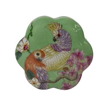Apple Green Flower Bird Graphic Flower Shape Porcelain Box Container ws1558E 