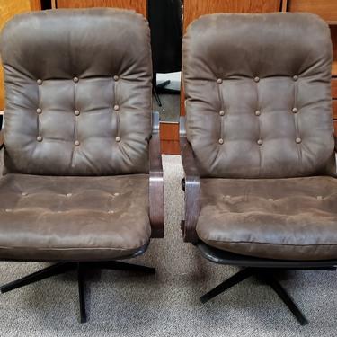 Item #DMC45a Pair of Vintage Brown Suede Swivel Chairs c.1970
