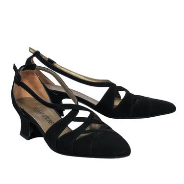 Yves Saint Laurent - Vintage Black Woven Cutout Low Block Heels Sz 7.5