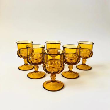 Vintage Amber Indiana Glass Kings Crown Goblets / Set of 6 