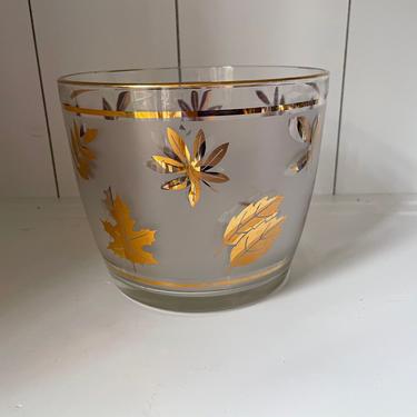 Vintage Libbey Fall Autumn Leaves Gold  Frosted Ice Bucket, MCM Retro Barware 