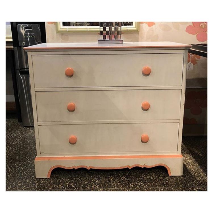 White with salmon painted knobs chest 36 W x 18 D x 32 H 