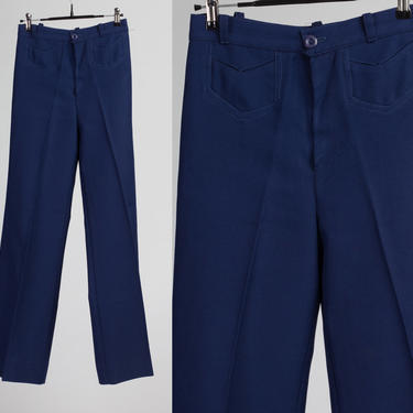 60s 70s Navy Blue High Waist Pants - Extra Small | Vintage Boho Plain High Rise Trousers 