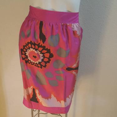 Vintage 90s MISSONI Silk Skirt Op Art Psychedelic Print M 