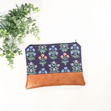 Rifle Paper Makeup Bag: Navy Mughal Rose/ Travel Pouch/ Vegan Leather 