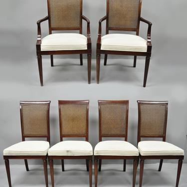French Louis XVI Provincial Style Cane Back Cherry Wood Dining Chairs Set of 6