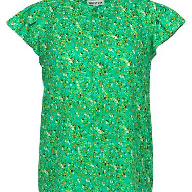 Whistles - Green Printed Short Sleeve Button-Front Blouse Sz 6
