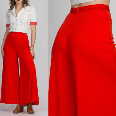 70s Red High Waist Palazzo Pants - Extra Small, 25&quot; | Vintage Manning Silver Boho Disco Flare Bell Bottoms 