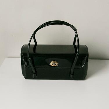 1950s Box Purse Black Vinyl Mini Hand Bag 