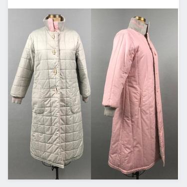 1980's Pastel Pink &amp; Grey Reversible Quilted Coat 