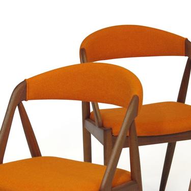 Kai Kristiansen Curved Back Dining Chairs in Orange Wool - Set of 6