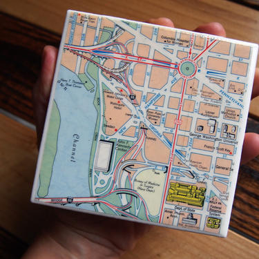 1972 Washington DC - Washington Circle Watergate Kennedy Center GWU - Handmade Repurposed Vintage Map Coaster - Repurposed Exxon Map 