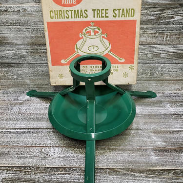 Vintage Christmas Tree Stand, NEW In BOX Holly Time Tree Stand, Retro Christmas Decoration Vintage Metal Live Tree Holder, Vintage Christmas 