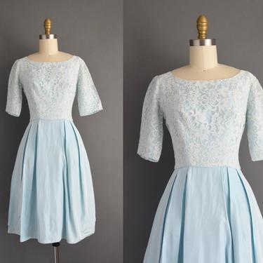 1950s vintage dress | Gorgeous Icy Blue Bridesmaid Full Skirt Cocktail Party Dress | Small | 50s dress 
