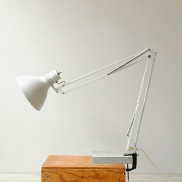 Vintage Desk Lamp, White Lamp, Adjustable Clamp Lamp, Anglepoise Lamp, Drafting Lamp, Metal Desk Lamp, Mid Century Modern Lamp 