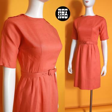 Lovely Vintage 50s 60s Dusty Light Orange Linen Style Dress 