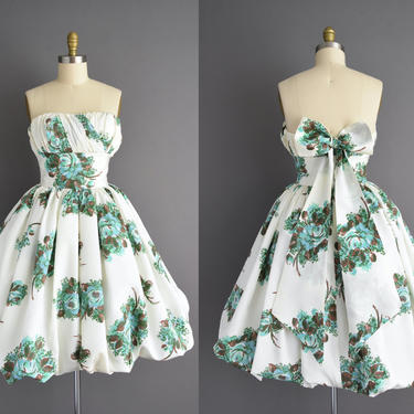 50s dress | Gorgeous strapless sweeping full skirt bridesmaid wedding dress | Medium | 1950s vintage dress 