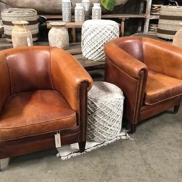 VINTAGE LEATHER ROUND BACK CLUB CHAIRS -PAIR