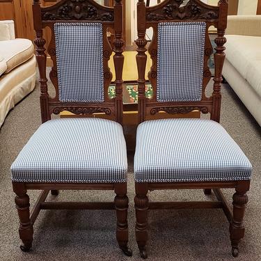 Item #SD224 Pair of Victorian Oak &amp; Upholstered Side Chairs c.1900
