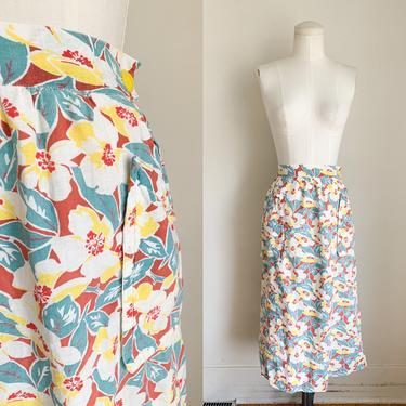 Vintage 1930s Feedsack Cotton Floral Skirt / 29&amp;quot; waist 