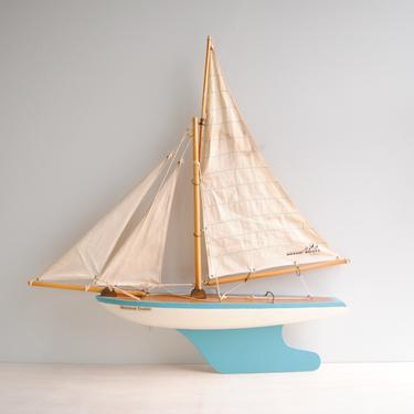 Vintage Model Sailboat, Vintage Blue and White Pond Boat 