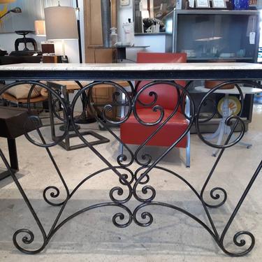 Vintage French iron garden table with marble top 