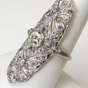 Stunning Vintage 1900s Edwardian Diamond 3.4 CTW Platinum Ring with Appraisal 45 Diamonds 