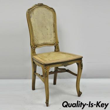 One Antique French Provincial Louis XV Style Carved Walnut &amp; Cane Dining Chair