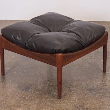 Kristian Vedel Modus Black Tufted Leather Rosewood Ottoman 
