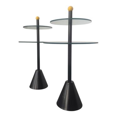 Memphis Side Tables of Glass and Enameled Steel a Pair