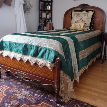 1910s 2 Piece Lace and Satin Coverlet - Full/Queen 