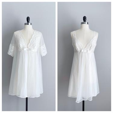 Vintage 70s White Lace Bridal Negligee Set 