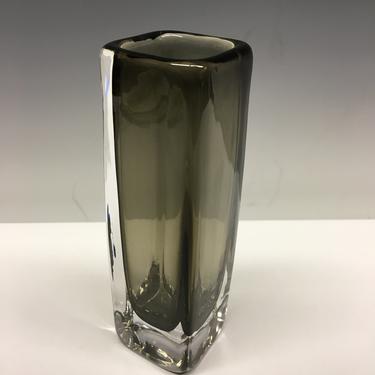 Vintage Blown Studio Art Glass Vase Mid Century Modern Smokey Grey Artisan Signed 