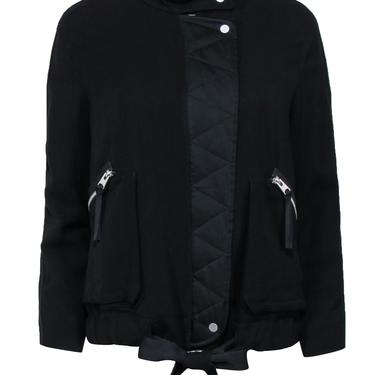 All Saints - Black Zip-Up Drawtsring Jacket w/ Quilted Trim Sz S