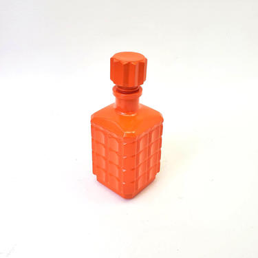 Orange Geometric Square Glass Decanter Bud Vase Dry Flower Display Stand Mid Century Modern Home Office Boutique Salon Business or Bathroom 