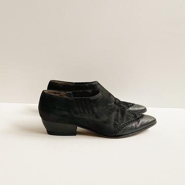 Vintage Obsidian Suede Western Shoes | Size 9