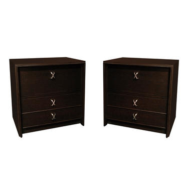 Paul Frankl Pair of Dark Walnut Bedside Tables with X Pulls 1950s