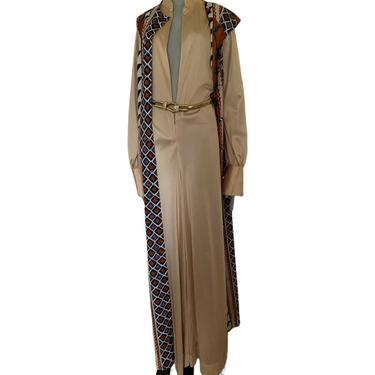 60s 70s vintage JUMPSUIT with duster, satin jumpsuit with duster geometric print mod space age , size us 