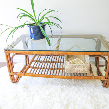 Beautiful Sunrise Bamboo Coffee Table with Thick Glass Top 